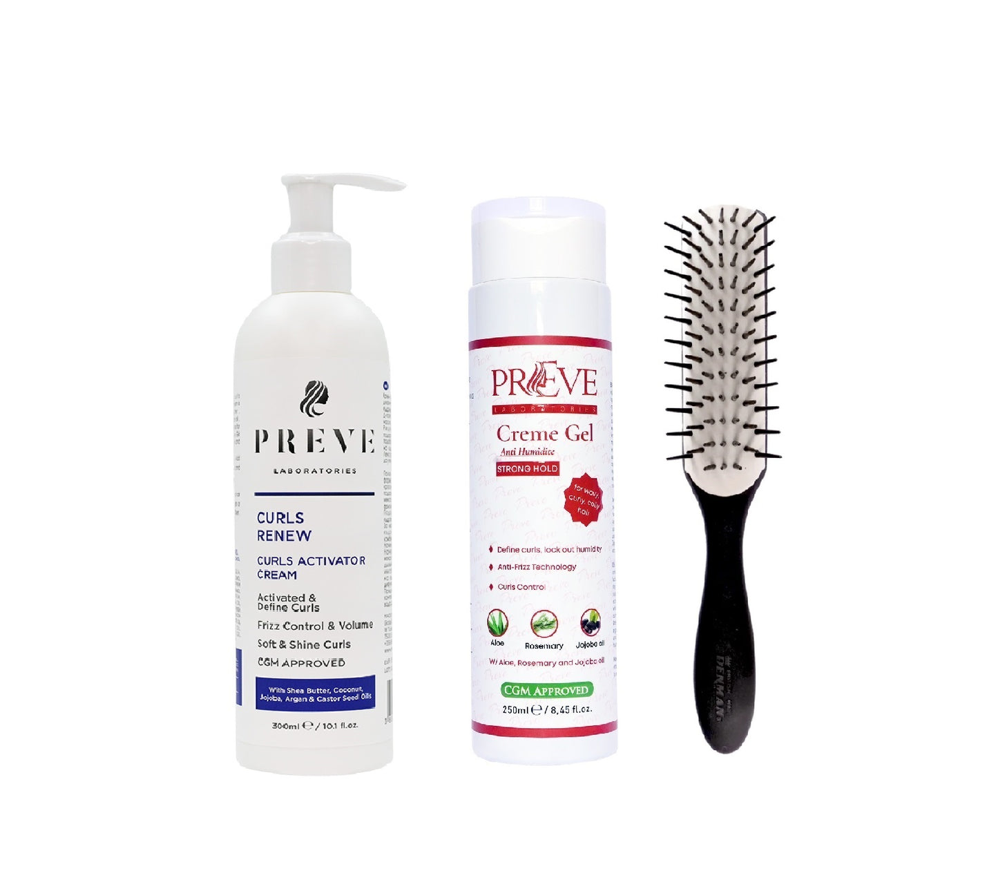 Комплект за къдрици крем активатор + влагоустойчив крем гел Preve Laboratories + четка Denman D31 N