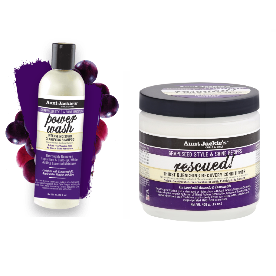 Дълбоко почистващ шампоан + Дълбоко подхранващ балсам Aunt Jackie's Grapeseed Style
