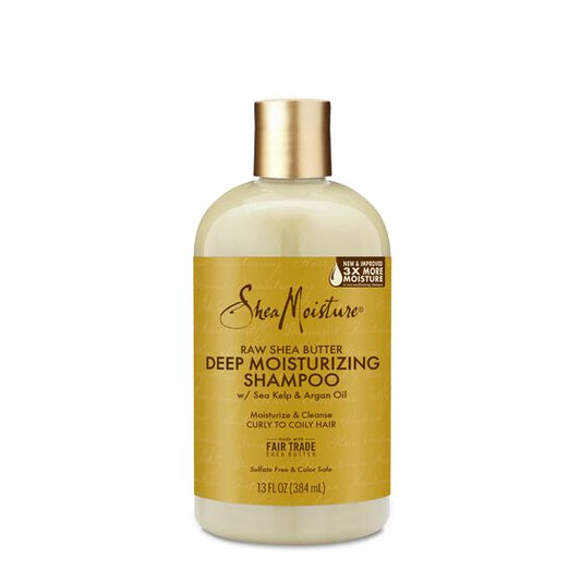 Дълбоко овлажняващ шампоан за суха и увредена чуплива и къдрава коса Shea Moisture Raw Shea Butter  384 ml
