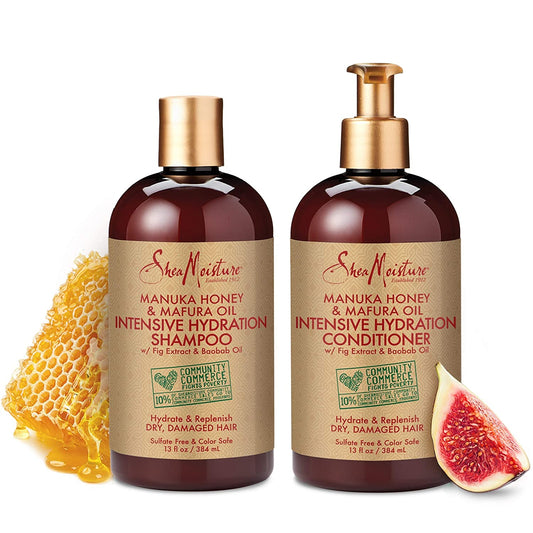 Комплект интензивно хидратиращи шампоан + балсам за къдрави коси Shea Moisture Manuka Honey & Mafura Oil