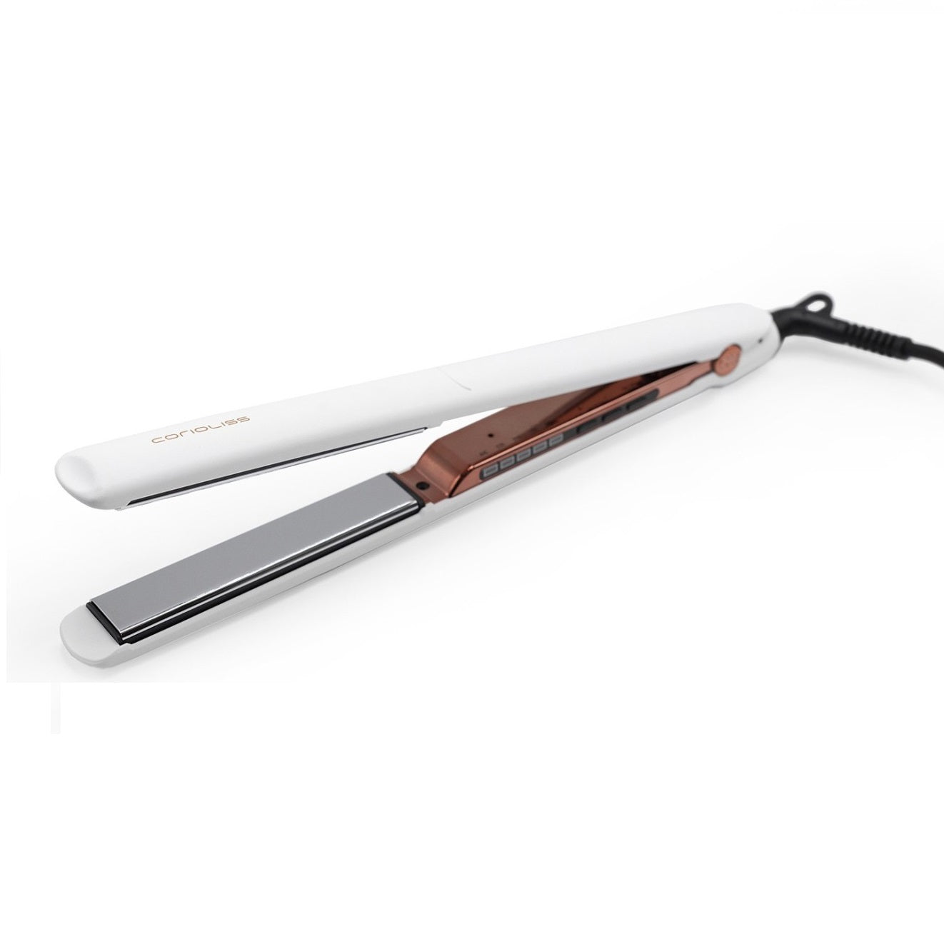Професионална преса за коса с титаниеви плочи Corioliss C3 White Soft Touch Copper