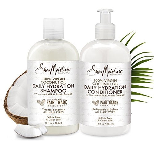 Ежедневни хидратиращи шампоан + балсам за всички типове коси Shea Moisture 100 % Virgin Coconut Oil