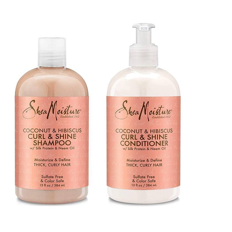 Комплект овлажняващи шампоан и балсам за плътна гъста  къдрава коса Shea Moisture Coconut  & Hibiscus